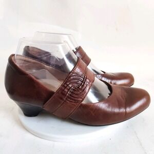 Ziera Kumfs Mary Janes Heels Size 5.5 / 36 Vail Brown Leather Comfort Retro Pump